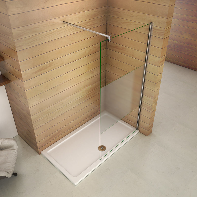 Aica Box Doccia Parete Doccia Walk In Vetro 8mm Temperato Anticalcare Fascia Centrale Smerigliata Opaca Con Barra Stabilizzatrice Alta 200cm