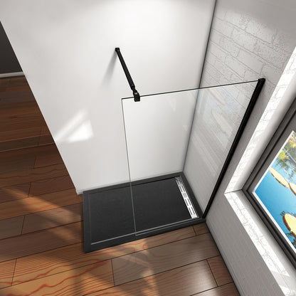 Aica Parete Per Doccia Walk-In Vetro Temperato Trasparente Anticalcare 8 mm Alta 200cm Con Barra Stabilizzatrice Nero Opaco Regolabile