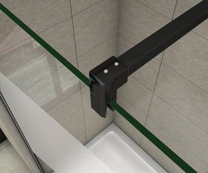 Aica Parete Per Doccia Walk-In Vetro Trasparente 8mm Larga 50-140cm Alta 200cm Con Barra Stabilizzatrice Da 90cm Nero Opaco
