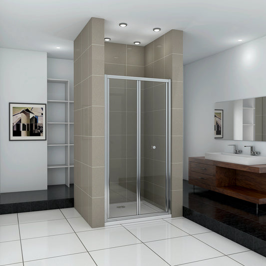 Aica Porta Doccia per Nicchia Porta Scorrevole a libro Vetro Temperato 6 mm Trasparente Profili Cromati Lucidi 185 cm