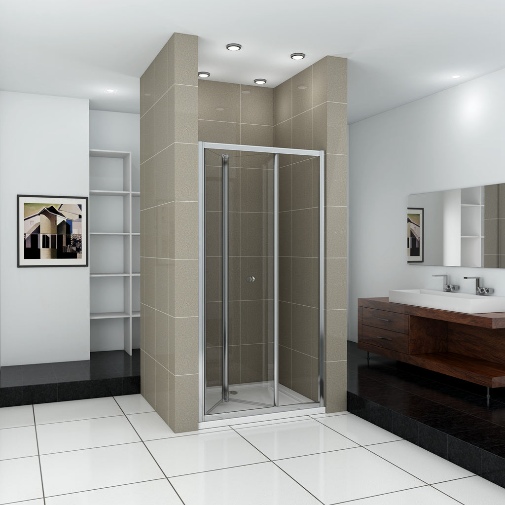 Aica Porta Doccia per Nicchia Porta Scorrevole a libro Vetro Temperato 6 mm Trasparente Profili Cromati Lucidi 185 cm