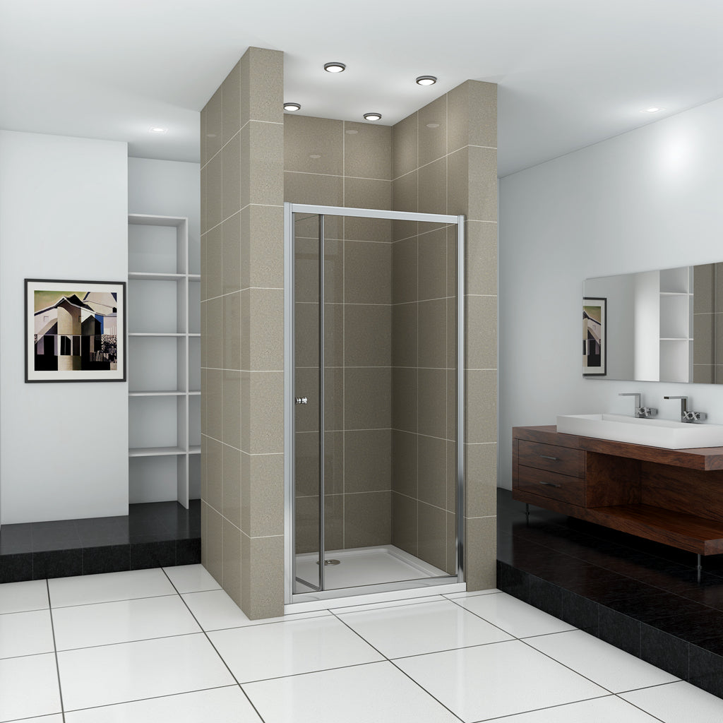 Aica Porta Doccia per Nicchia Porta Scorrevole a libro Vetro Temperato 6 mm Trasparente Profili Cromati Lucidi 185 cm