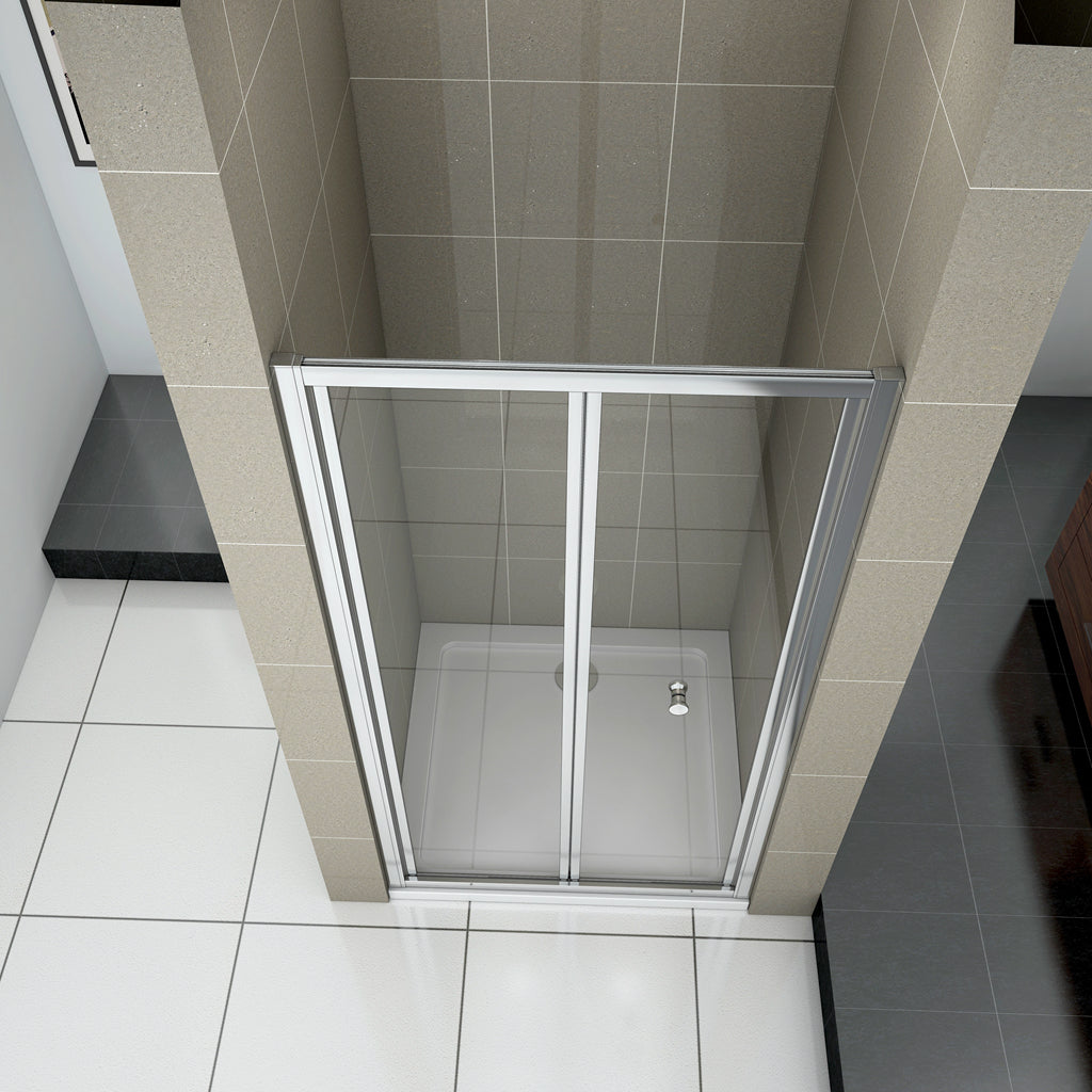 Aica Porta Doccia per Nicchia Porta Scorrevole a libro Vetro Temperato 6 mm Trasparente Profili Cromati Lucidi 185 cm